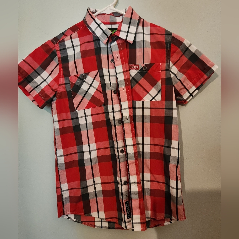 DIXXON YOUTH  Red Plaid Short Sleeve Shirt
